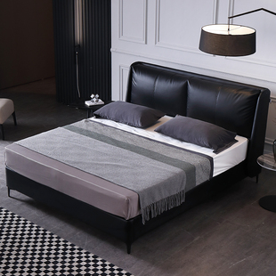 晚安真皮轻奢床双人床意式框架结构主卧床 北欧现代婚床1.8米皮床