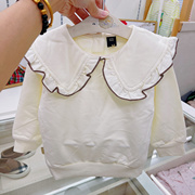 韩国童装 22秋女童宝纯棉奶白色洋气大翻领打底衫 长袖T恤G8