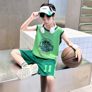 男童夏装套装儿童夏季洋气，速干衣中大童无袖背心篮球运动训练队服