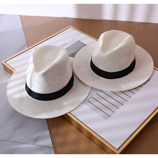 外贸出口白色手工编织巴拿马帽，礼帽夏天男女，款细编草帽遮阳