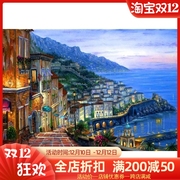 精准印花法国DMC十字绣客厅大画 欧式油画风景 湖畔小镇