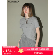 cocobella立体字母刺绣短袖t恤女灰色圆领休闲纯棉，上衣ts900