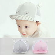 韩国宝宝鸭舌帽进口童装夏恶魔牛角网眼婴幼儿儿童遮太阳帽子