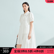 佧茜文设计感小众连衣裙2024夏季时尚翻领不规则百褶衬衫裙女