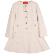 日本制高档精致定制品，杏白色小香风圆领外套，长袖大摆裙2件套装女