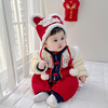 婴儿冬天拜年服唐装宝宝新年春节兔年红色礼服儿童套装保暖连体衣