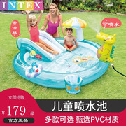 intex儿童充气游泳池家庭，大型海洋球沙池，家用宝宝喷水戏水滑梯池
