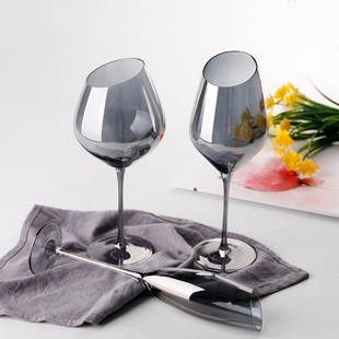 灰色水晶玻璃红酒杯欧式高脚杯，无铅水晶玻璃杯家用香槟葡萄酒杯