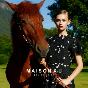 星空繁花 MAISON X.U｜高定设计师品牌法式复古风黑色蕾丝连衣裙