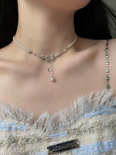 不掉色S925纯银蝴蝶结珍珠项链女轻奢小众设计精致锁骨链高级颈链