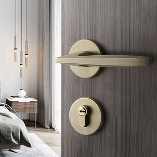 青古铜色门锁室内卧室，房门锁静音磁吸分体，门把手新中式复古木门锁