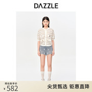 DAZZLE地素奥莱 春季高腰贴布装饰毛边破洞牛仔短裤热裤女