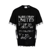 BURBERRY 女士黑色徽标印花蕾丝边短袖T恤 8042696