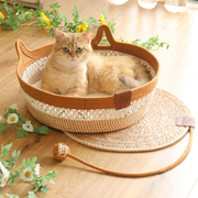 夏季编织猫窝透气不闷热耐抓耐磨水洗不掉渣高颜值睡觉宠物窝