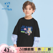 JU真维斯男童可爱小熊印花上衣 春秋季童装假两件大中童长袖T恤衫
