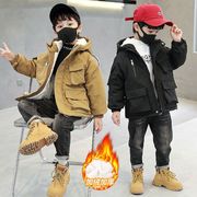韩系男童冬季加绒保暖6-14岁男孩加厚棉衣潮酷休闲儿童冬装棉