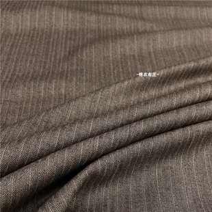 日本进口咖啡色英伦风色织条纹精纺羊毛西装马甲裤子手工装布料