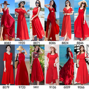 大红色连衣裙女夏气质显瘦雪纺，长裙波西米亚，海边度假超仙沙滩裙子