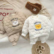 韩系婴儿夹棉套装冬季ins男女宝宝可爱加绒加厚棉衣男童套装冬季