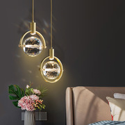 全铜轻奢吊线灯餐厅水晶灯北欧现代简约客厅背景墙卧室床头小吊灯