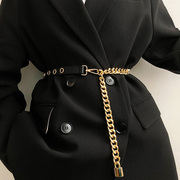 腰带女装饰 西装连衣裙衬衫细腰封设计感金属腰链黑色免打孔皮带