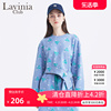 laviniaclub拉维妮娅春秋，时尚减龄蓝色印花t恤女士宽松卫衣