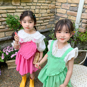 夏季女宝宝可爱连体两件套韩版2022童爱心背带童装裙裤