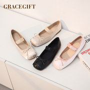 Grace gift法式芭蕾舞鞋女外穿圆头蝴蝶结单鞋平底少女心玛丽珍鞋