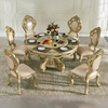 欧式大理石餐桌香槟金色圆桌全实木饭桌家用别墅C奢华餐桌椅带转