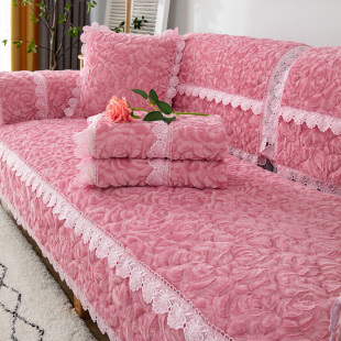 玫瑰绒沙发垫冬季毛绒加厚防滑北欧简约沙发套罩全包坐垫盖布巾