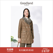 goodland美地女装冬季菱格纹水貂毛领，保暖真皮白鸭绒(白鸭绒)羽绒服