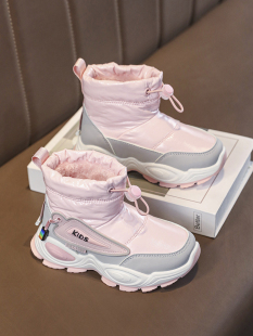 女童雪地靴冬季2023加绒加厚儿童棉鞋中大童，防水女款中筒棉靴
