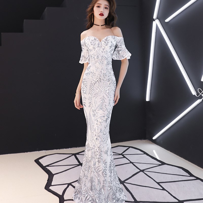 Black evening dress 2018 new pattern banquet Noble grace have more cash than can be accounted for sexy Off Shoulder Sequins fish tail Hostin the Women's clothing/Boutique , Wedding/Cheongsam/Formal dress , Formal dress/Evening category - from Buy2taobao.com to provide professional Taobao agent buy service