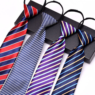 拉链款男领带商务条纹英伦易拉得潮，红色蓝色免打结正西装配饰套装