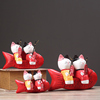 北欧田园装饰摆件儿童房桌面装饰创意木质雕刻钓鱼猫摆件礼物