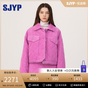 sjyp小众设计感2023冬季时尚复古短款菱格灯芯绒棉服夹克外套