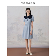 vgrass可拆卸钩花领连衣裙，夏季减龄短袖，醋酸连衣裙vxl4o21340