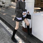 欧洲站春装女2024年小个子显高学院风卫衣百褶裙子套装两件套
