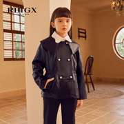 rbigx瑞比克童装秋季百搭设计感潮流休闲方领双排皮衣