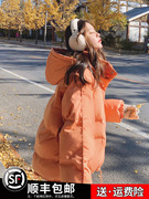 橘色短款羽绒棉服，女2023冬季韩系宽松加厚chic韩版小个子棉袄