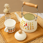日式搪瓷烧水壶大容量复古珐琅，凉水壶明火燃气，电磁炉专用老式茶壶
