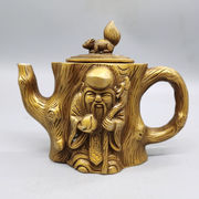 古玩收藏纯铜风水摆件，黄铜寿星铜壶，水壶酒壶茶壶做工好
