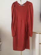 喀啦女装CARAC351桔红色圆领条纹针织长袖连衣裙原3280