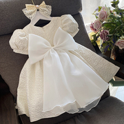 周岁女宝礼服夏季花(夏季花)童白色短袖高端春秋，款一周岁宴抓周婴儿公主裙