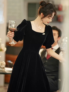 黑色晚礼服2023丝绒轻奢时尚声乐年会主持人宴会演出艺考裙女