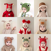 儿童毛线帽子秋冬宝宝针织套头帽，男童女童婴幼儿新年护耳加绒加厚