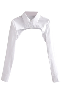 秋季超短长袖女衬衫披肩式白色罩衫欧美个性剪裁护肩薄款衬衣