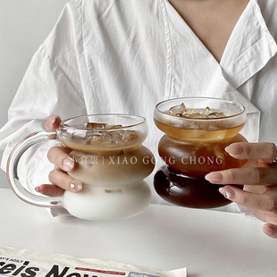 ins风韩式可爱毛毛虫，玻璃杯耐热高硼硅水杯，咖啡杯果汁杯牛奶杯子