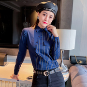 欧洲站条纹衬衫女设计感小众秋修身显瘦韩版职业气质长袖衬衣