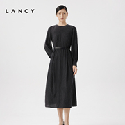 LANCY/朗姿2024春季真丝波点连衣裙女法式长袖圆领优雅裙子